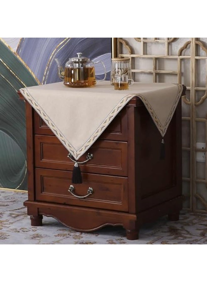 ChicAbode Linen Style Bedside Tablecloth Vintage Nightstand Cover Small Coffee End Tables Cloth with Tassel, Dust-Proof Washable Table Cover for Night Table Tabletop Decoration (Coffee) - Image 2